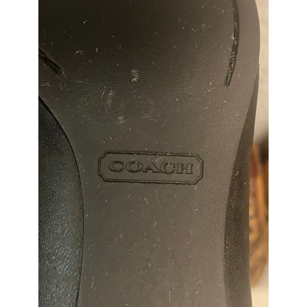 Coach Peep Toe Black Leather Signature Button Detail  Women's Size 6.5 Pumps